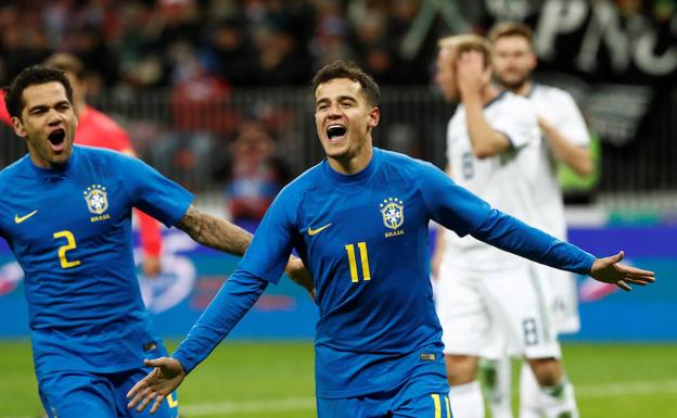 Philippe Coutinho, tras su gol de penalti ante Rusia./Reuters