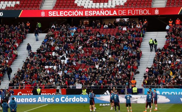 Imagen del entrenamiento previo al partido en el Wanda Metropolitano. /EFE