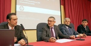 Ángel Cadenas, Santiago García Granda, Víctor Guillermo García, vicerrector de Informática, y Xabiel García, director del recién creado Observatorio de HP en Asturias. /J. PAÑEDA/