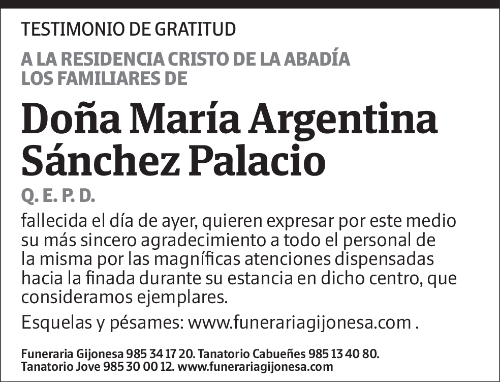 María Argentina (gracias) Sánchez Palacio