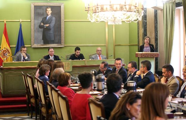 El Pleno de investidura el pasado 15 de junio, cuando Alfredo Canteli tomÃ³ posesiÃ³n como alcalde del municipio. / ALEX PIÃA